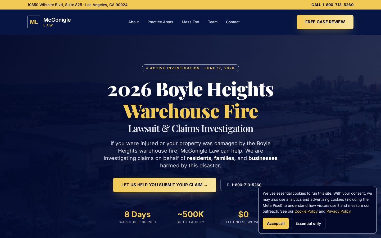 Boyle Heights Fire Lawyers website homepage