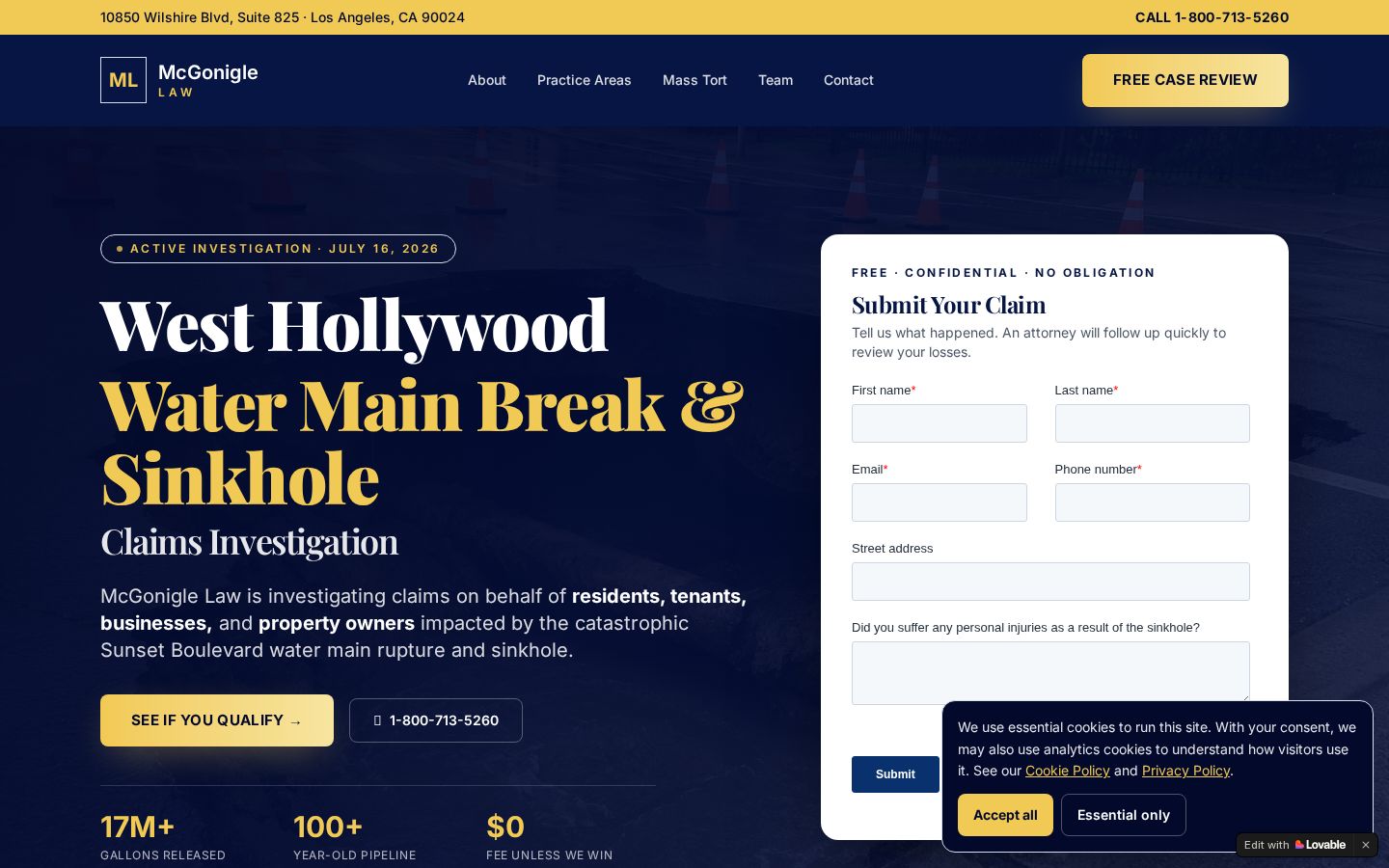 California Sinkhole Lawyer website homepage